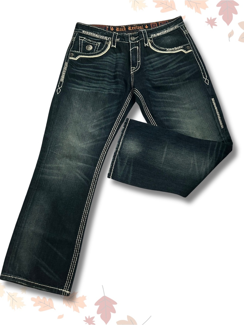 Rock Revival Men's Dark Washed Black Bootcut Jeans with Contrast Stitching